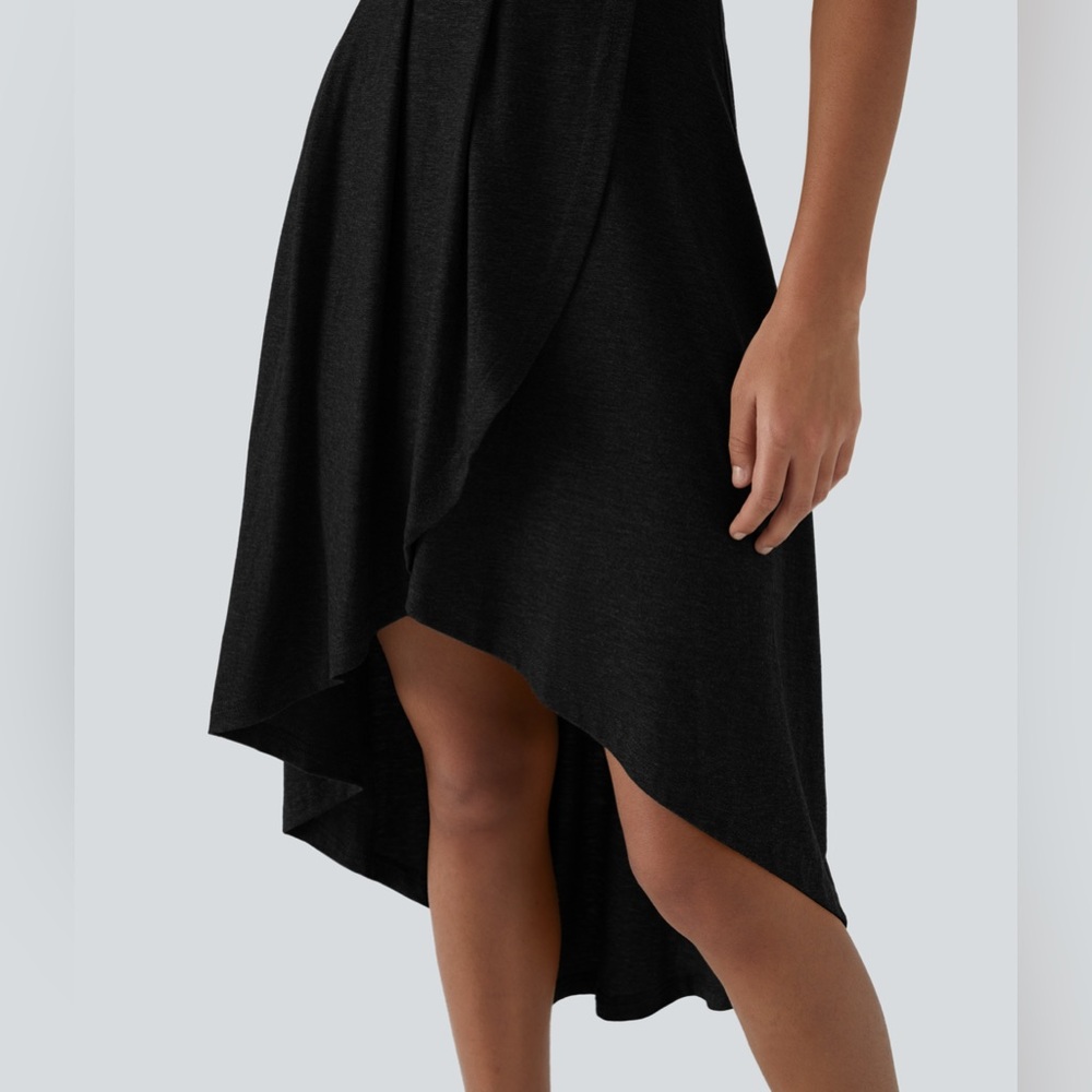 Deep V Neck Sleeveless High Low Crossover
Hem Flowy Midi Casual Dress - Picture 5 of 8